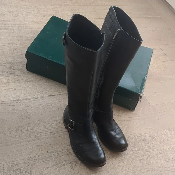 Paul Green Black Leather Knee High Boots 7.5 - Picture 2 of 10